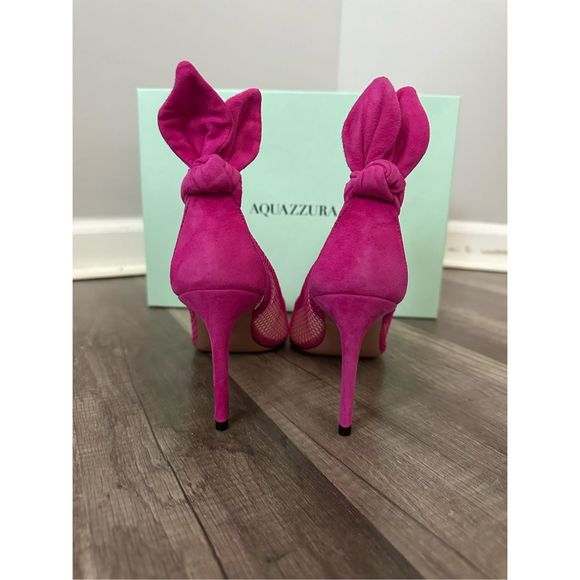 AQUAZZURA Bow Tie mesh and suede 105 pumps - Picture 9 of 12